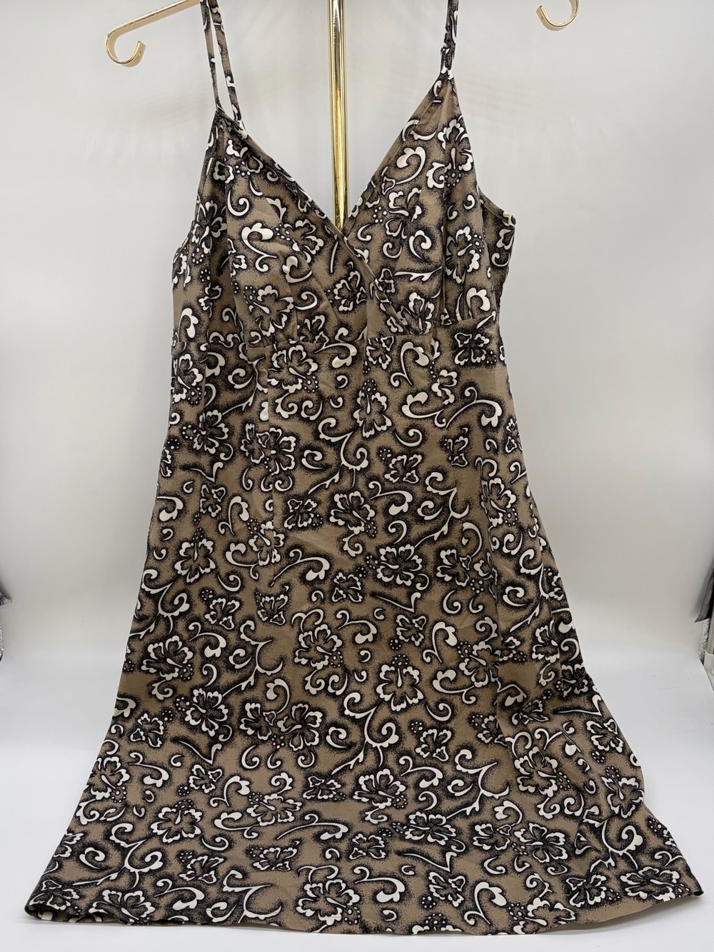 Brown Floral V-Neck Slip Midi Dress